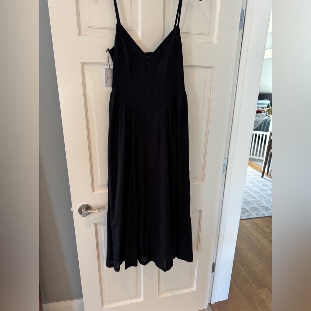 Japna Cotton Black Spaghetti strap midi Dress